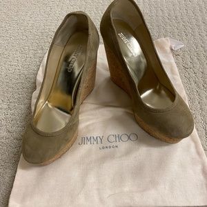 Jimmy Choo Tan Suede Papina Cork Wedge Platform